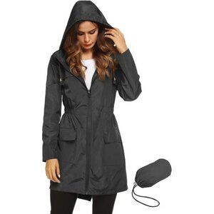 Women Waterproof Lightweight Rain Jacket Active Outdoor Hooded Raincoat